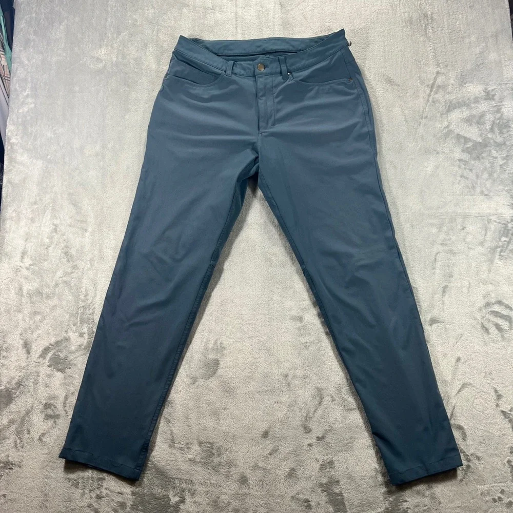 LULULEMON Commission Pant Slim Mens 32 Blue Gray Warpstreme Stretch Golf Office